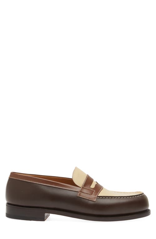 Shop Jm Weston 180 Penny Loafer In Dark Brown/ivory/brown