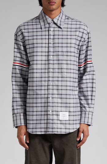 Thom Browne Oversize Plaid Long Sleeve Cotton Button-Up Shirt