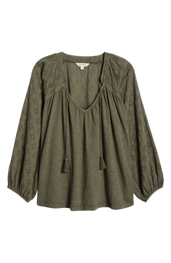 Shop Lucky Brand Long Sleeve Cotton Peasant Top In Dusty Olive