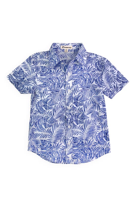 Shop Appaman Kids' Day Party Cotton Button-up Shirt In Blue Palms