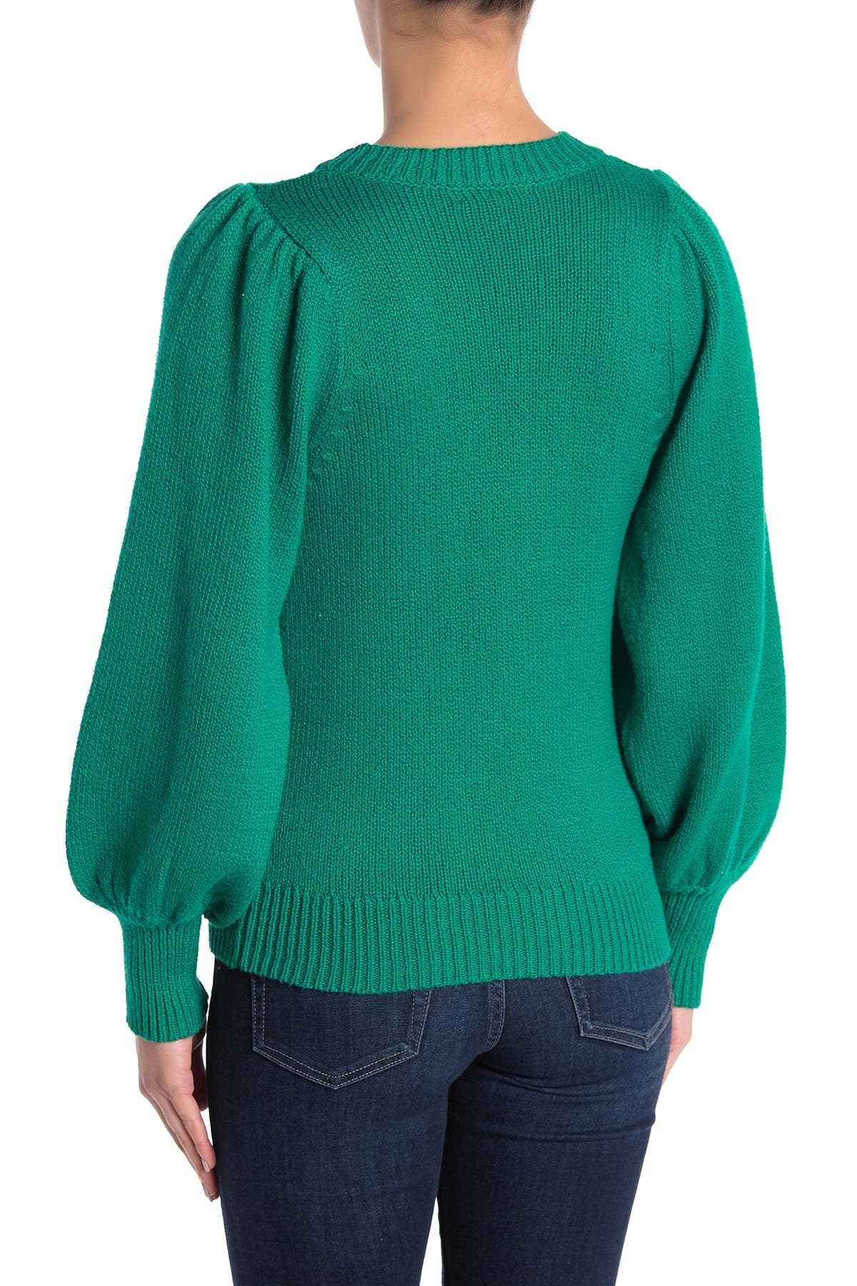 puff sleeve crew neck sweater