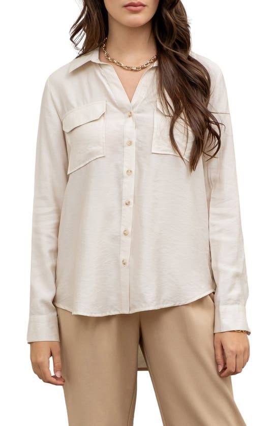 Blu Pepper Crinkle Button-up Shirt In Light Taupe