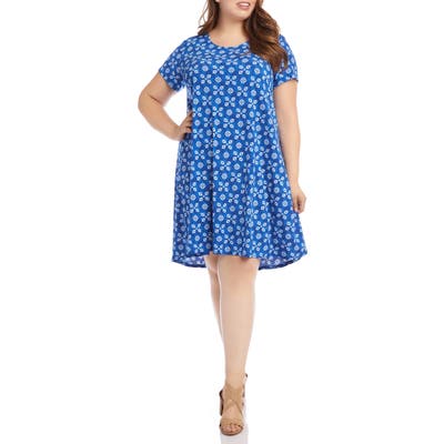 Plus Size Karen Kane Maggie Tile Print Trapeze Dress, Blue