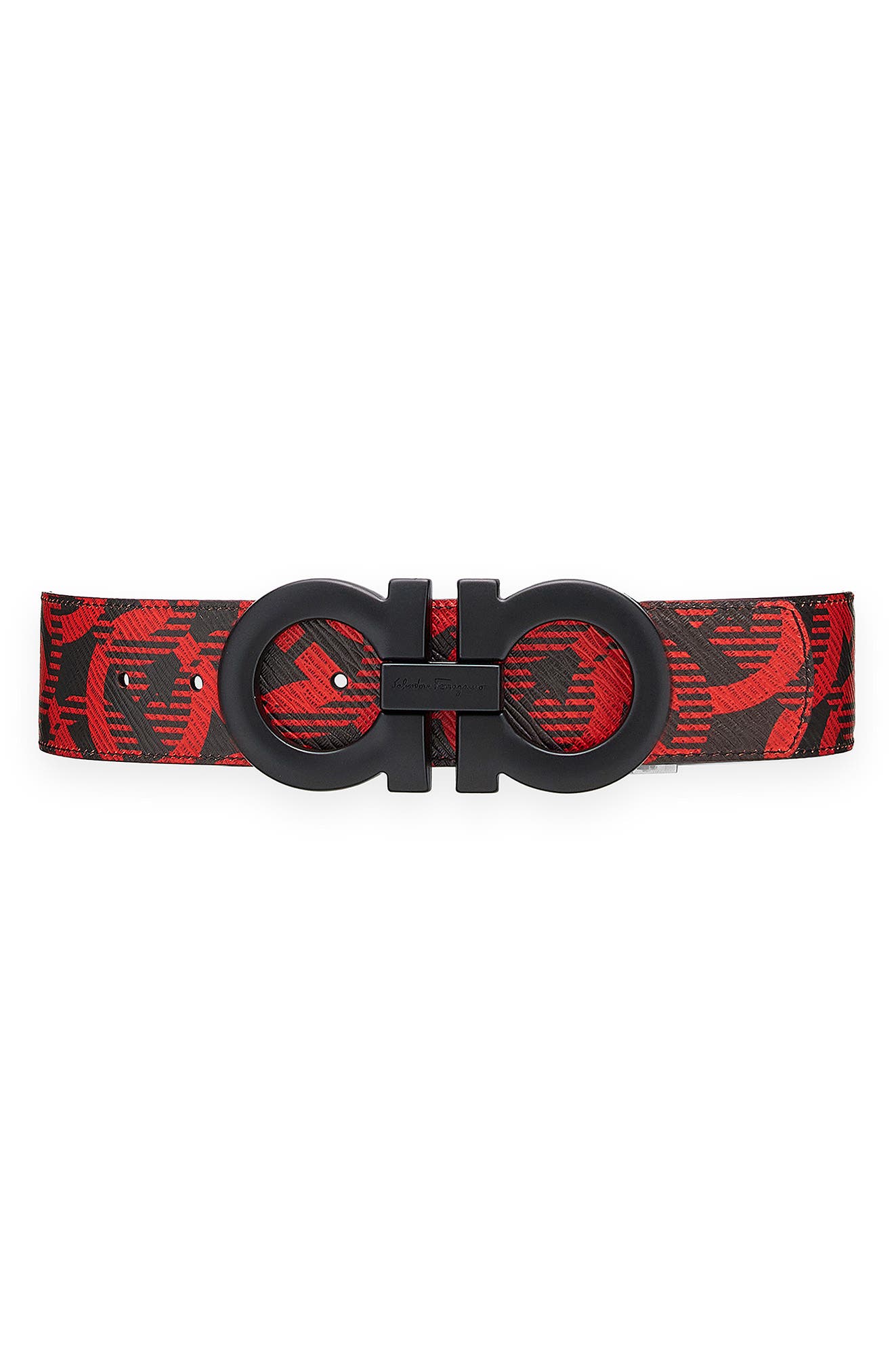 Salvatore Ferragamo Reversible Double Gancio Leather Belt in Nero/Nail Polish Red Nero at Nordstrom, Size 40 Us