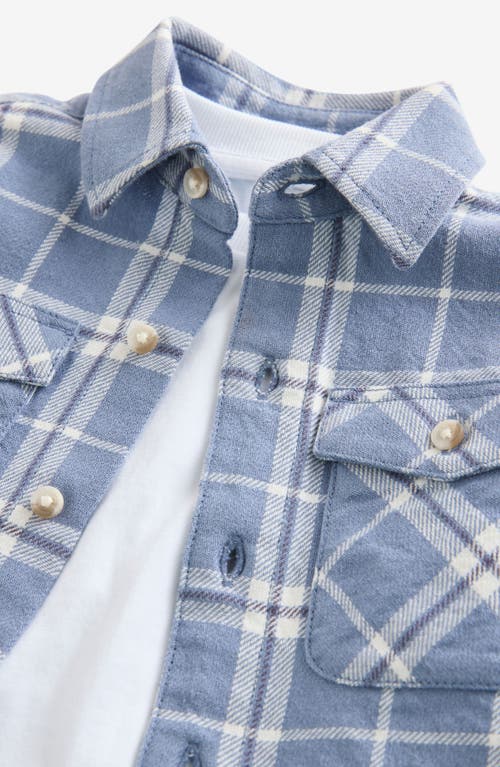 Shop Next Kids' Plaid Cotton Flannel Button-up Overshirt In Blue