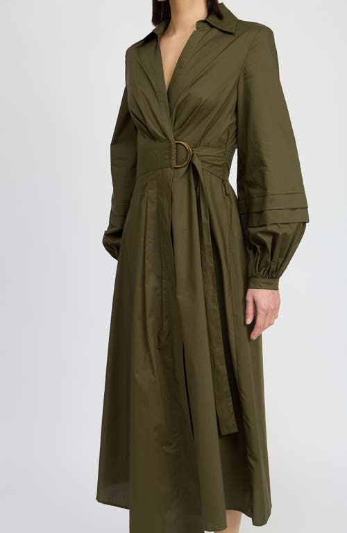 Shop En Saison Berenger Long Sleeve Wrap Cotton Shirtdress In Olive