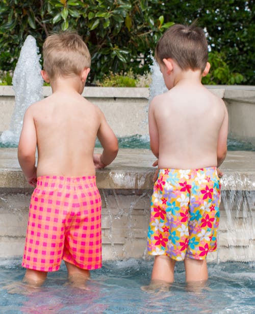 Shop Ruggedbutts Boys Upf50+ Swim Trunks In Sunset Sorbet Gingham