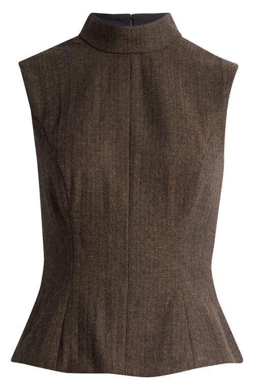 Reformation X Kacey Musgraves Sutton Mock Neck Sleeveless Wool Blend Top In Brown Herringbone