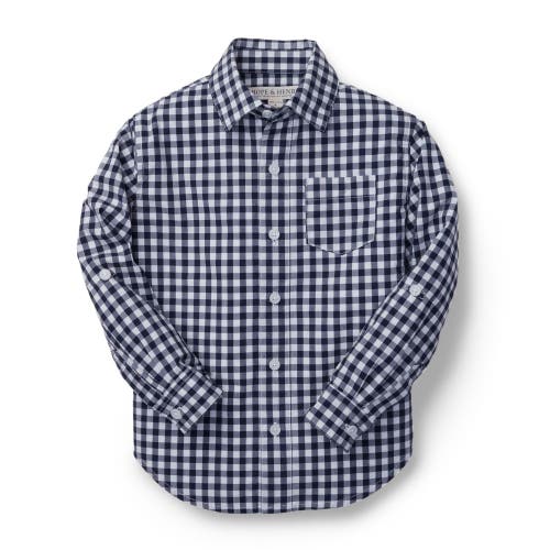 Shop Hope & Henry Boys' Poplin Button Down Shirt, Kids In Navy Gingham