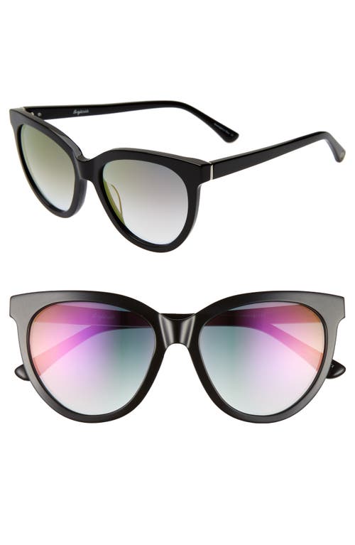 Beverly 55mm Cat Eye Sunglasses in Black/Violet Gradient Mirror