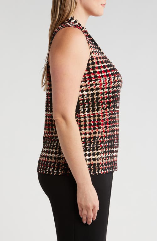 Shop Anne Klein Houndstooth Print Triple Pleat V-neck Top In Anne Black Multi