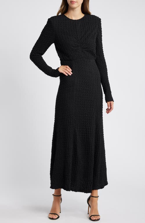 Mila Mae Textured Long Sleeve Midi Dress In Black