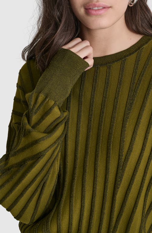 Shop Dkny Transfer Stitch Sweater In Dark Olive/black