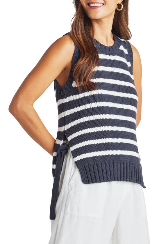 Shop Splendid Zoey Stripe Side Tie Sleeveless Sweater In Navy/ White