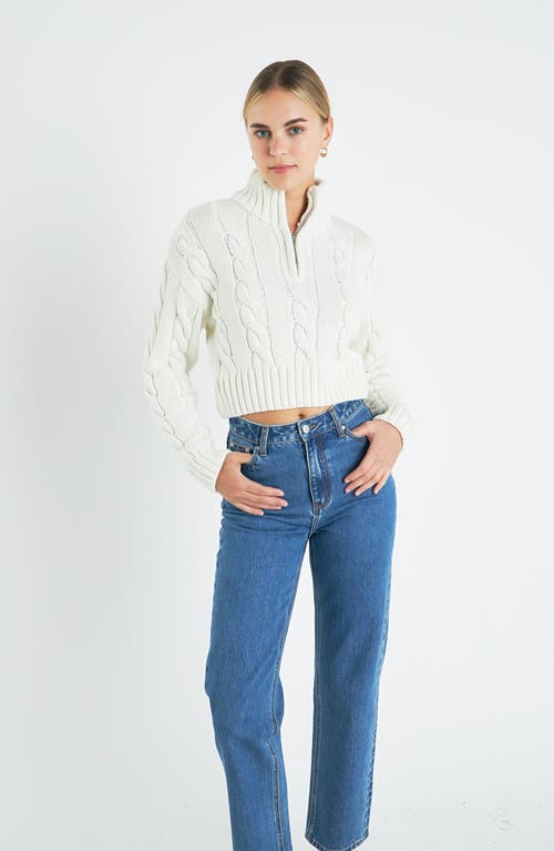 Shop English Factory Cable Half Zip Crop Sweater In Ivory