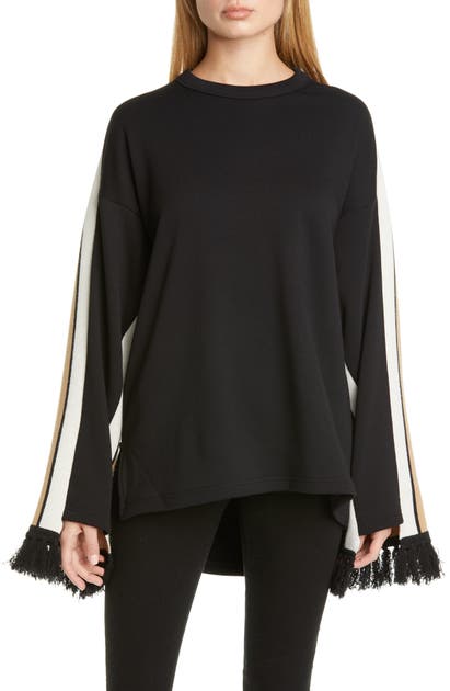 BURBERRY OTOKO FRINGE TRIM LOGO JACQUARD COTTON SWEATER,8024460