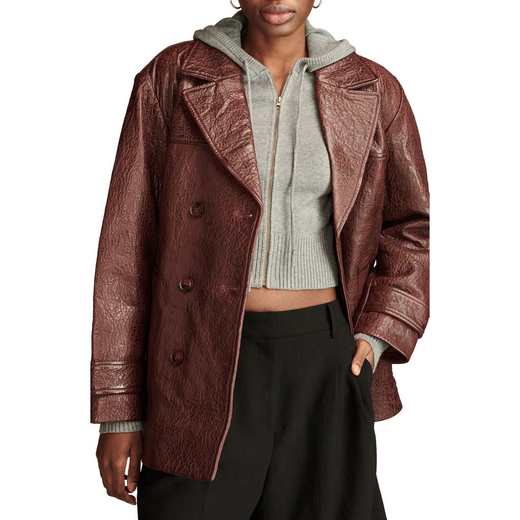Shop Lucky Brand Marla Pebbled Leather Coat In Burgundy