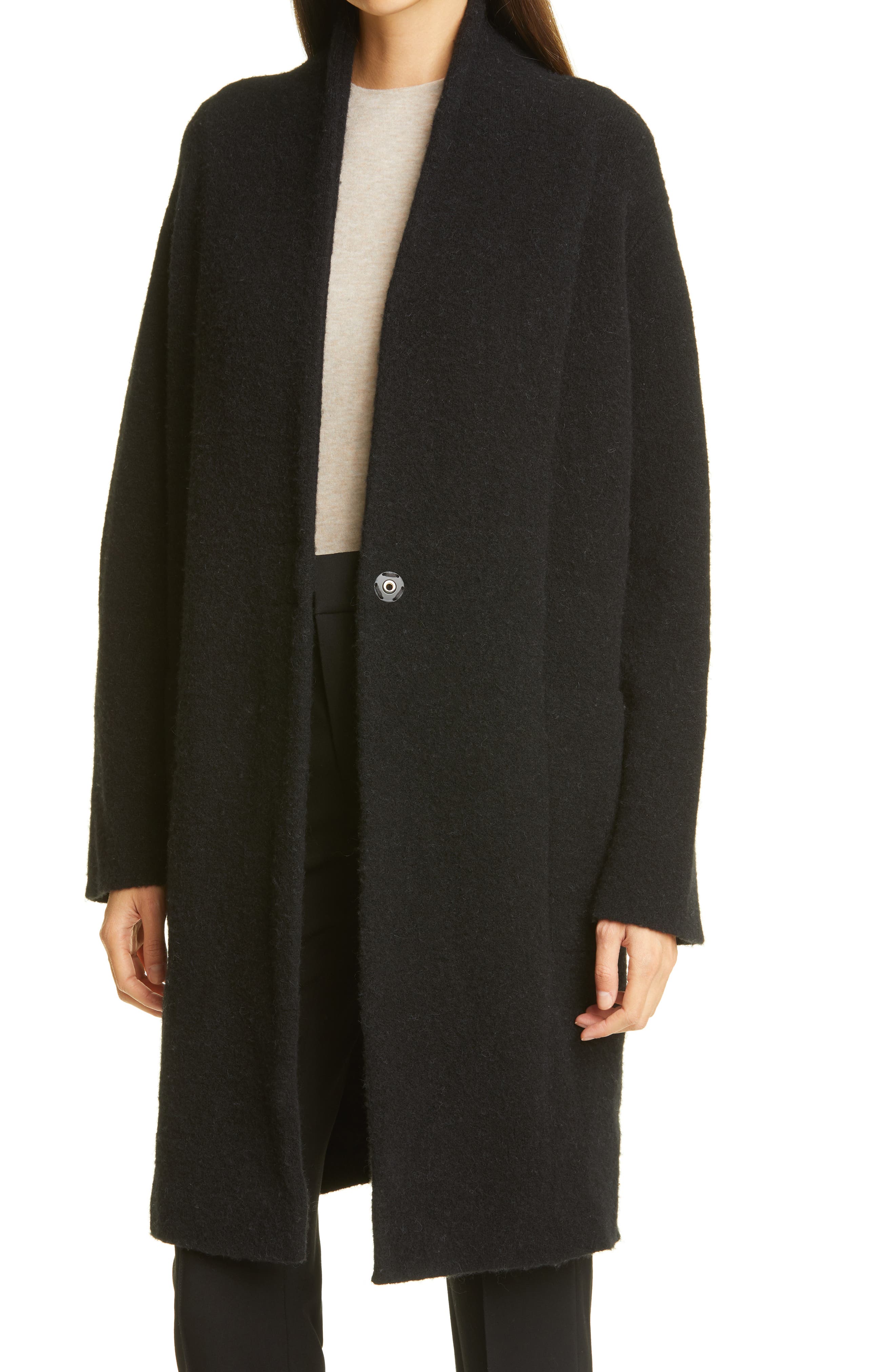 Vince Collarless Cardigan Coat In Black