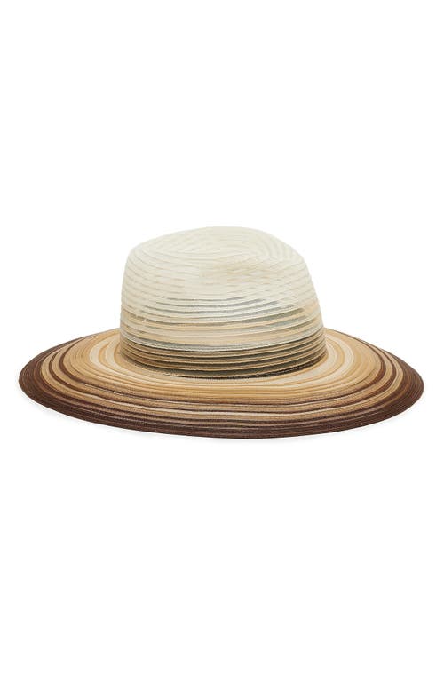 Emmanuelle Wide Brim Fedora in Beige/Chocolate