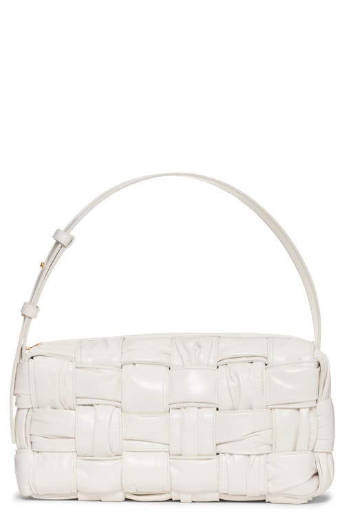 Bottega Veneta Brick Plissé Intrecciato Leather Shoulder Bag in White-M Brass at Nordstrom