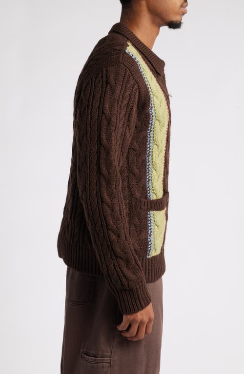 Shop Obey Ezra Cabled Zip Cardigan In Dark Brown Multi