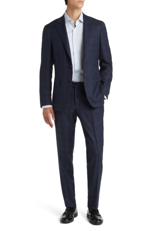 Canali Kei Trim Fit Dark Blue Plaid Wool Suit at Nordstrom, Size 42 Us