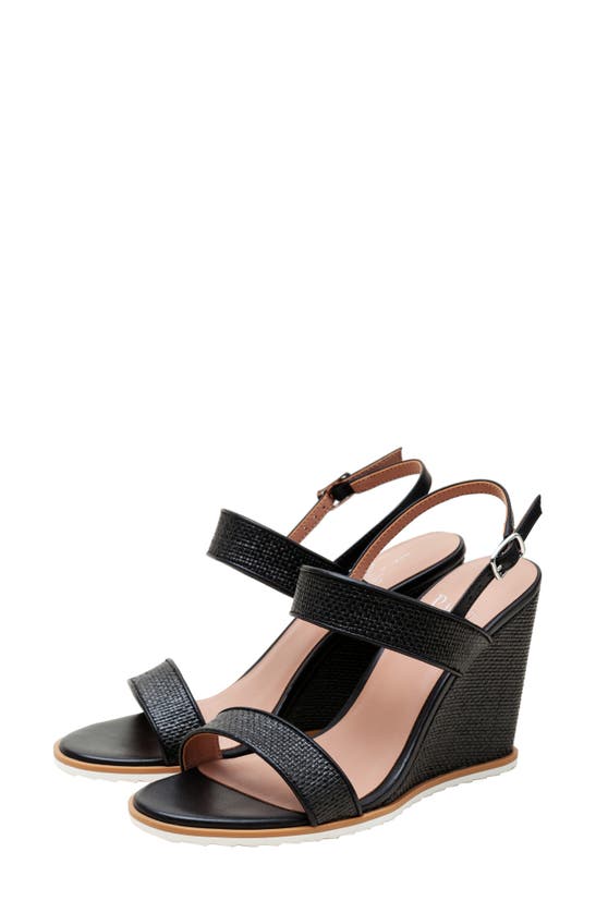 Shop Linea Paolo Edith Wedge Sandal In Black Raffia