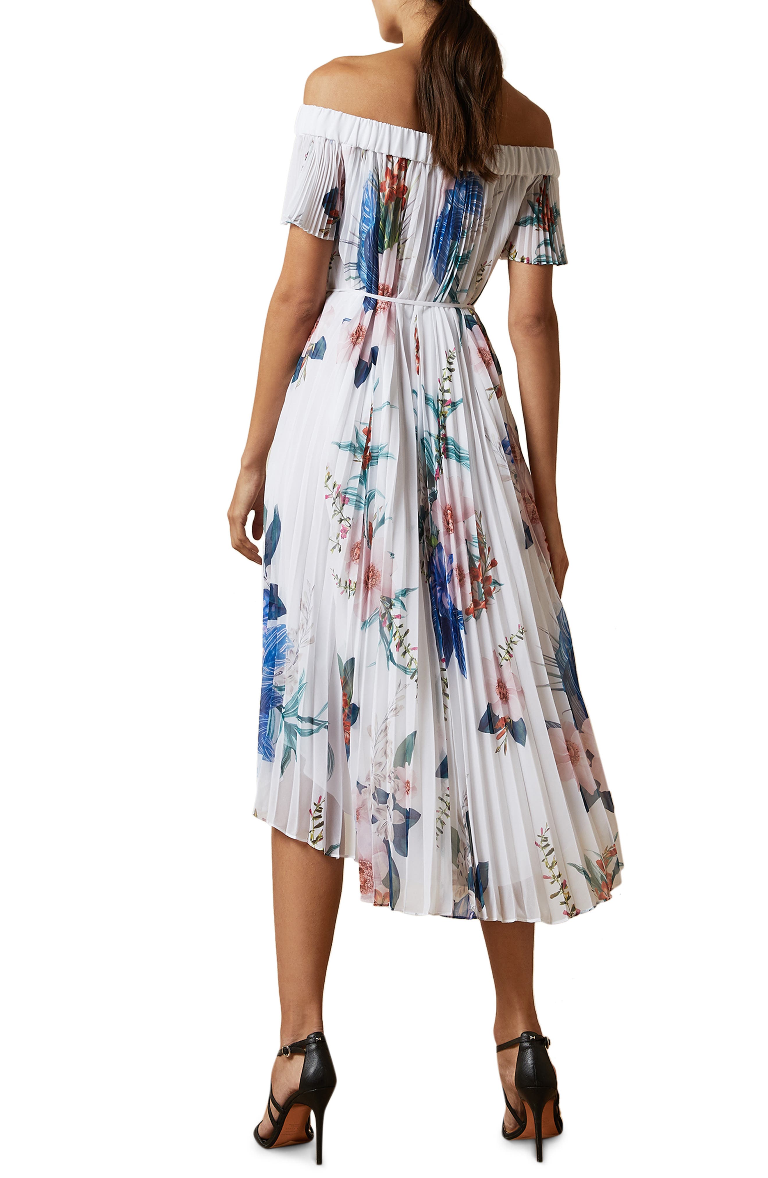 Ted Baker London | Luner Jamboree Pleated Off the Shoulder High/Low