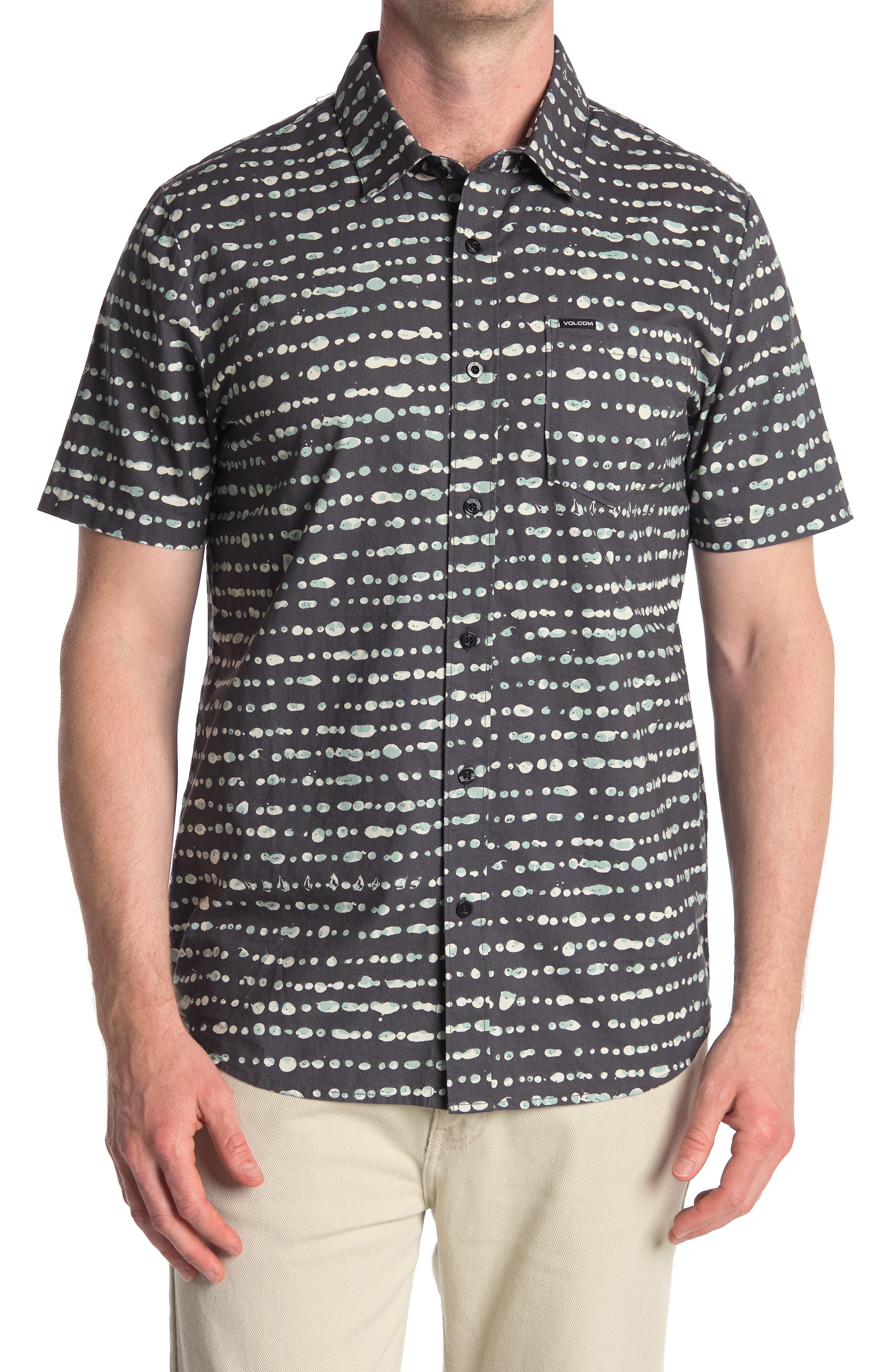 Volcom Tremble Printed Regular Fit Woven Shirt In Blk