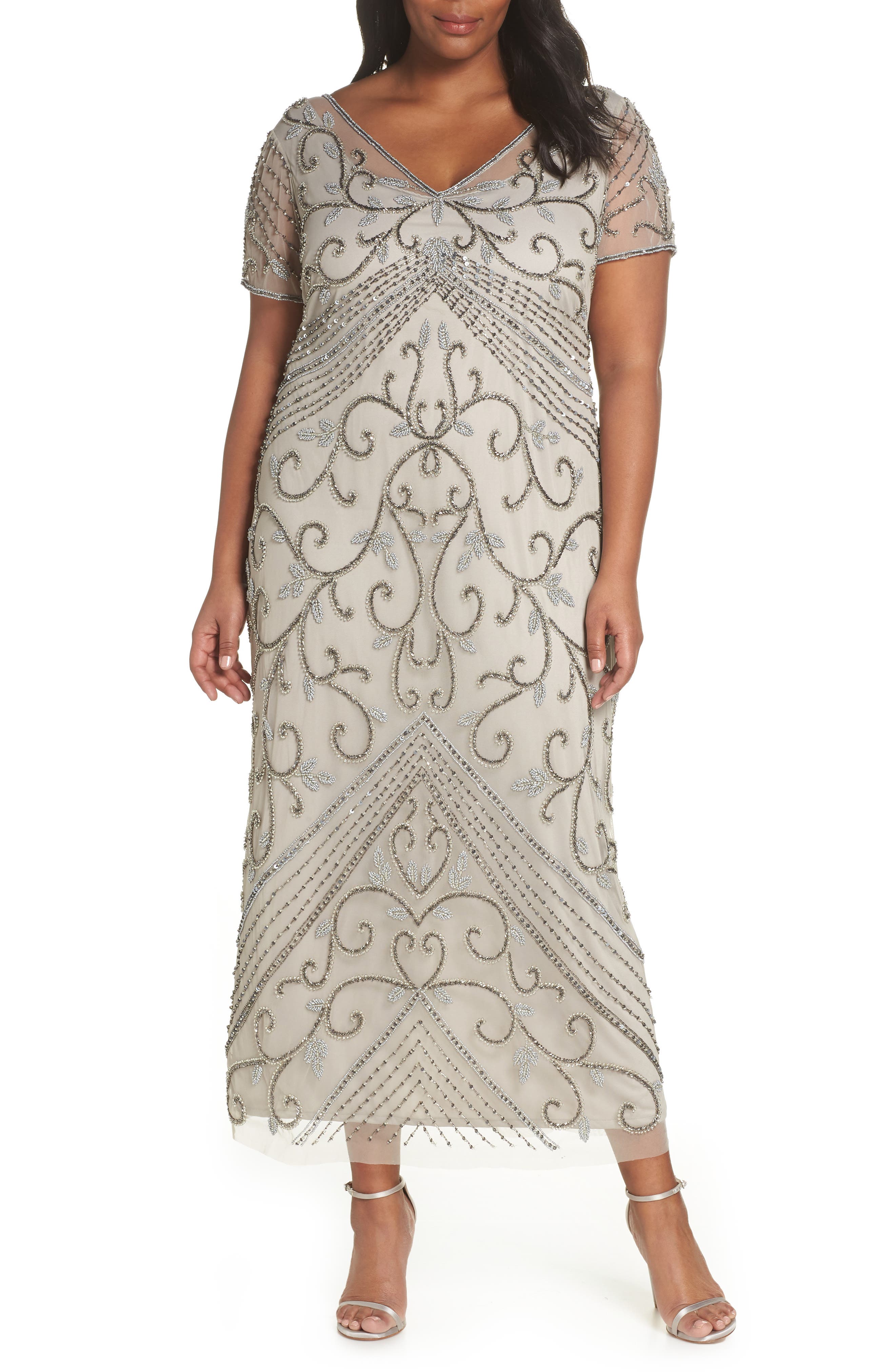 pisarro nights beaded longline gown