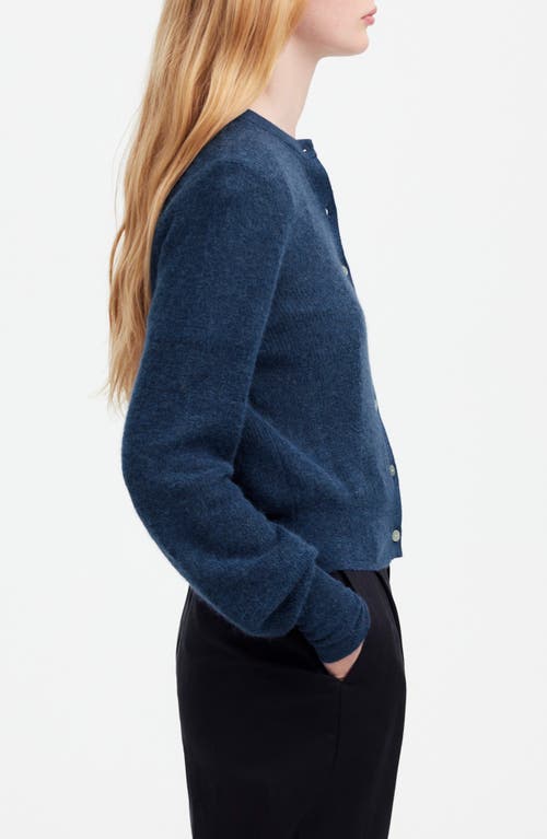 Shop Madewell Ribbed Alpaca Blend Crewneck Cardigan In Heather Bluejay