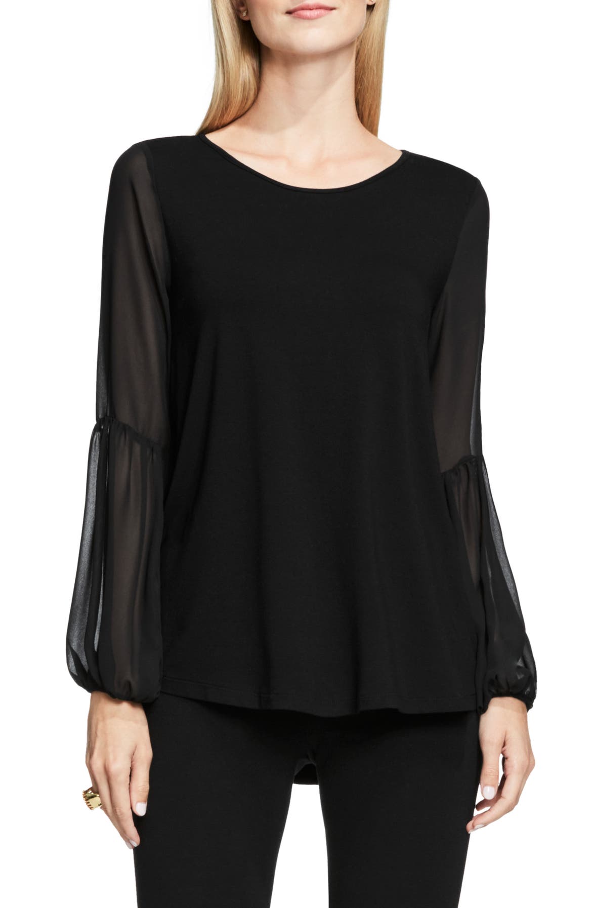 Vince Camuto Chiffon Bishop Sleeve Knit Top | Nordstrom