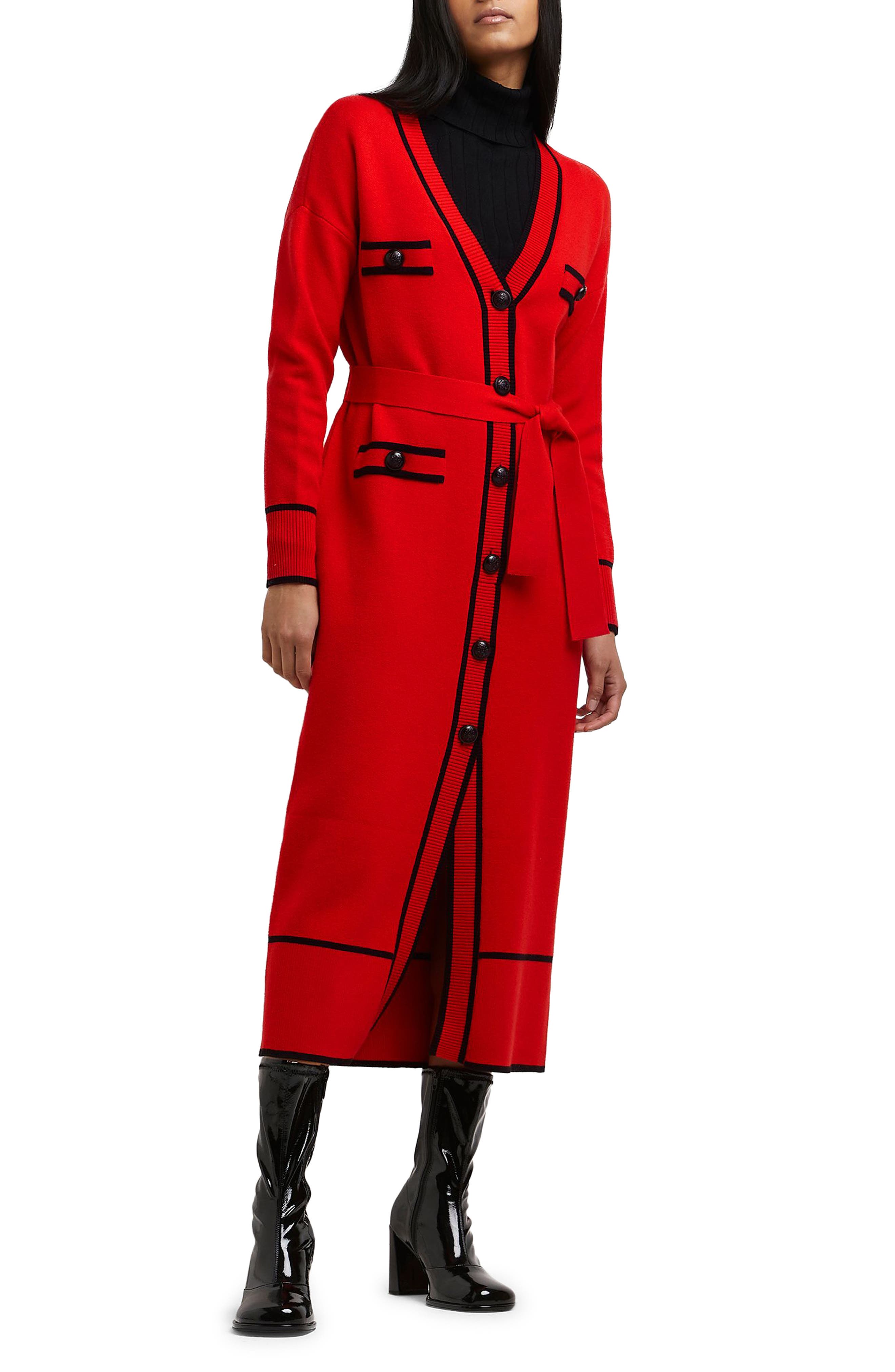 Long Sleeve Belted Cardigan Dress 
