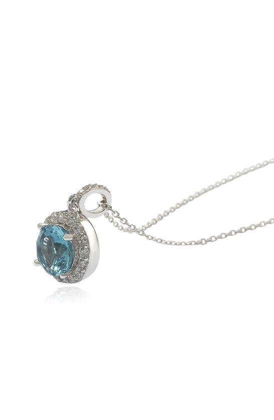 Shop Suzy Levian Sterling Silver Blue Topaz & White Topaz Halo Pendant Necklace