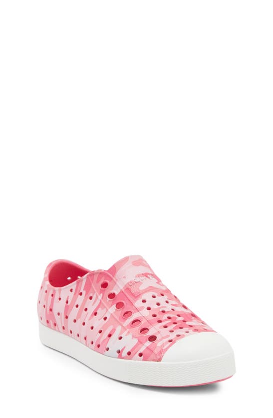 Native Shoes Kids' Jefferson Water Friendly Perforated Slip-on In Hwdpnk/ Shlwht/ Blsscamo