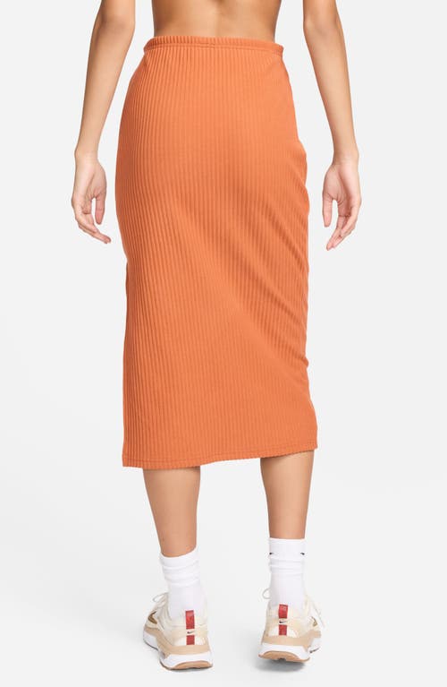 Shop Nike Side Slit Rib Midi Skirt In Burnt Sunrise/burnt Sunrise