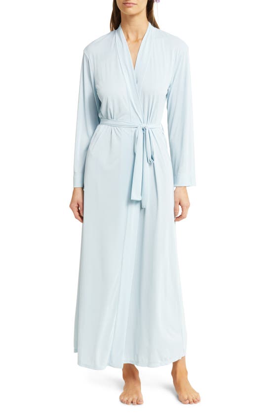 Natori Enchant Long Satin Robe In Frosted Blue Shell Pink