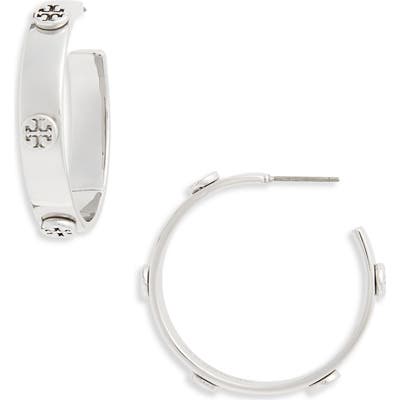Tory Burch Logo Stud Hoop Earrings