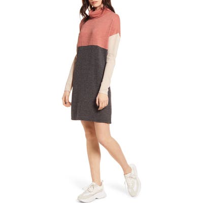 Socialite Turtleneck Knit Dress, Coral