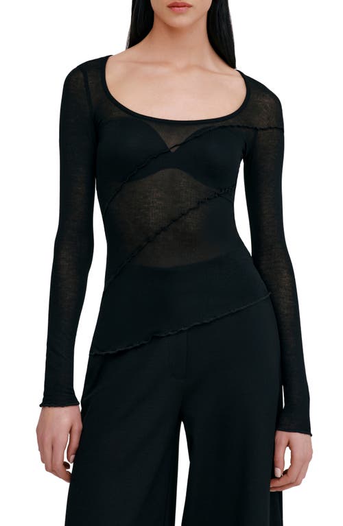 Shop Marcella Melody Ruffle Seam Semisheer Jersey Top In Black