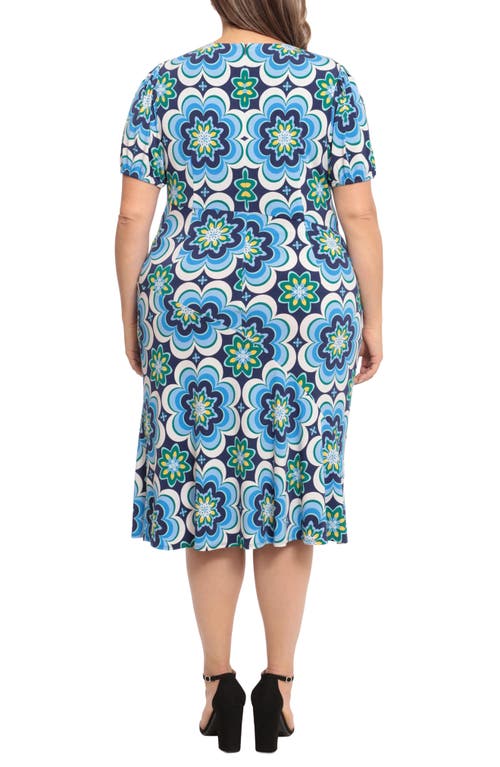 Shop Donna Morgan Jewel Neck Floral Midi Dress In Navy/everglade