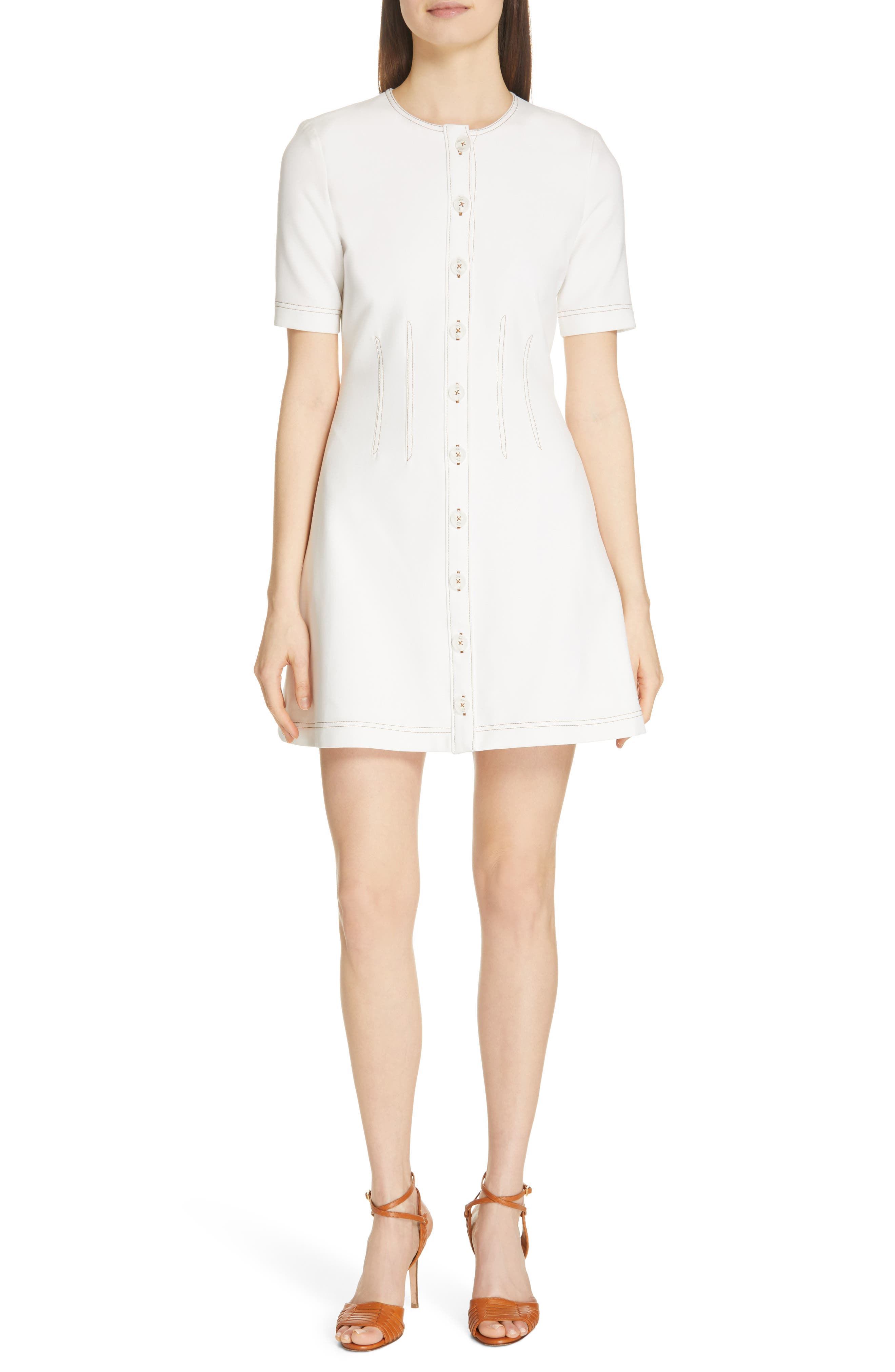 Veronica Beard Mikel Contrast Stitch Minidress, Ivory
