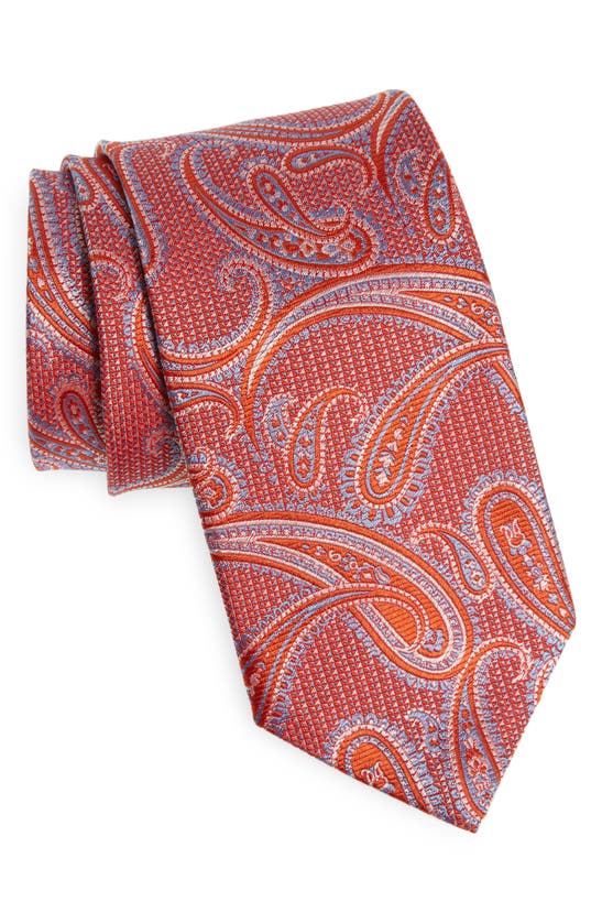 David Donahue Paisley Silk Tie In Orange