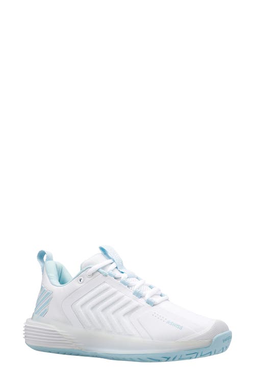 K-swiss Ultrashot 3 Tennis Shoe In White/blue Glow