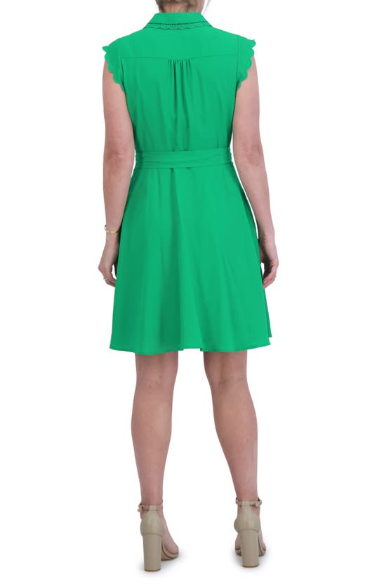 Shop Eliza J Scallop Detail Cap Sleeve Shirtdress In Green