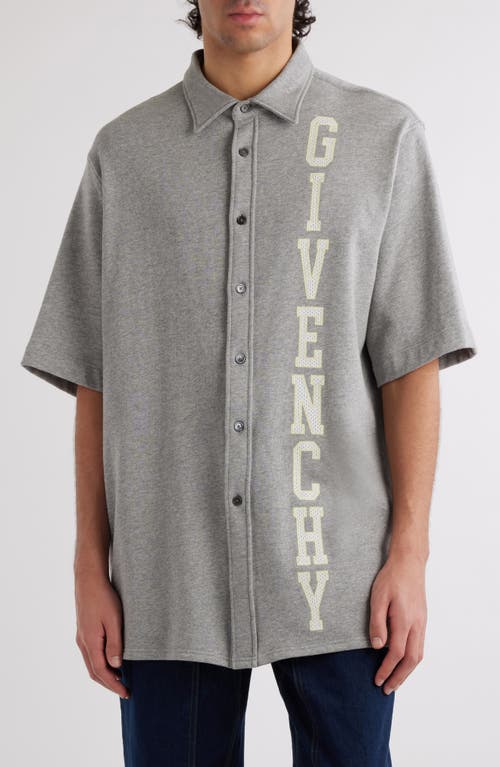 Givenchy Oversize Logo Short Sleeve Cotton Jersey Button-Up Shirt Light Grey at Nordstrom,