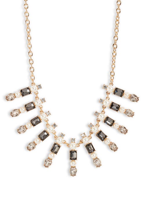 Nordstrom Crystal & Imitation Pearl Frontal Necklace in White- Grey- Gold at Nordstrom