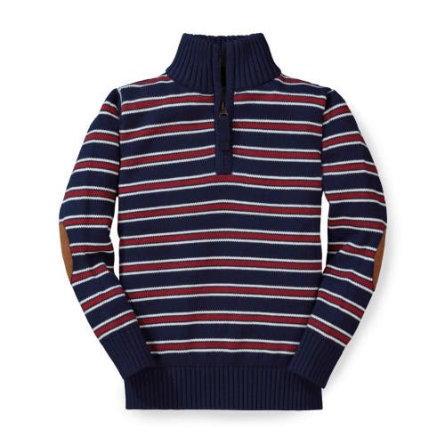 Hope & Henry Boys' Half Zip Pullover Sweater With Elbow Patches, Kids In Navy Stripe With Elbow Patches