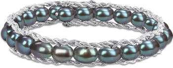 DELMAR Sterling Silver 6-7mm Black Cultured Freshwater Pearl Bracelet ...
