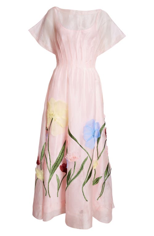 Shop Lela Rose Floral Embroidered Silk Organza Dress In Peony